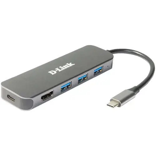 HUB USB D-LINK DUB-2333, USB Type C, cablu 10 cm, metalic, Argintiu