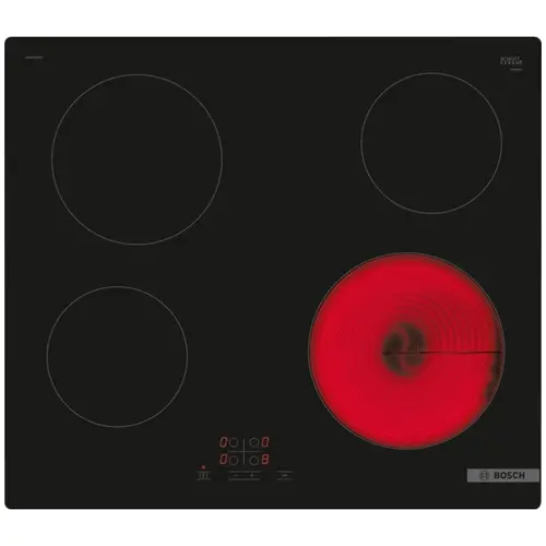 Plita incorporabila Bosch PKE611BA2E, Vitroceramica, 4 zone de gatit, TouchSelect, ReStart, HighSpeed, 60 cm, Negru
