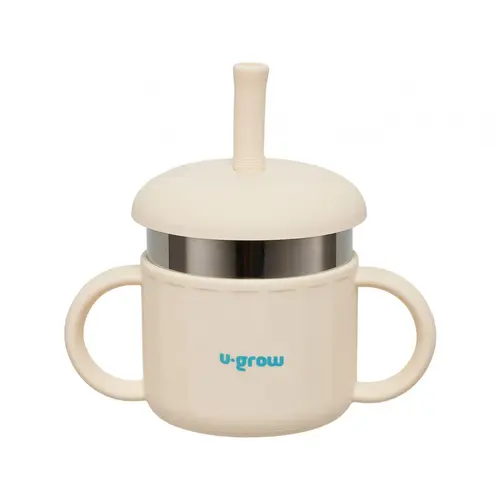 Cana din silicon cu pai si interior din inox, 220 ml, U-Grow UG-SCT01WH