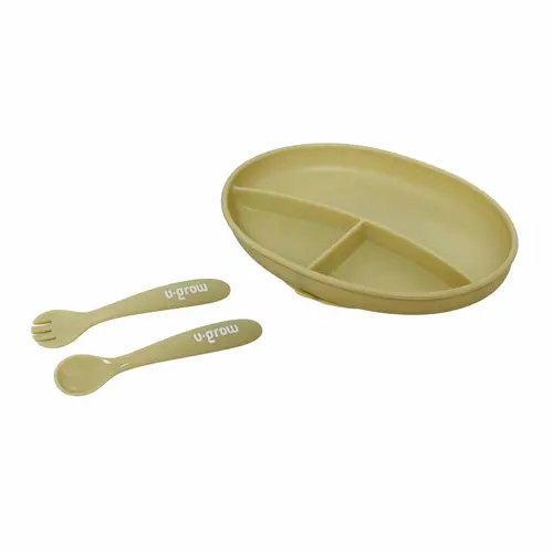 Set farfurie si lingurita silicon U-Grow UG-SET9OV