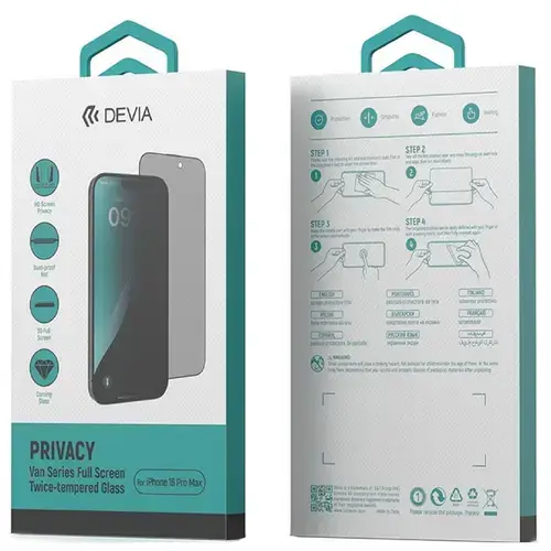 Folie Sticla Van Series Full Screen Privacy Twice Devia pentru iPhone 16 Pro Max, Negru
