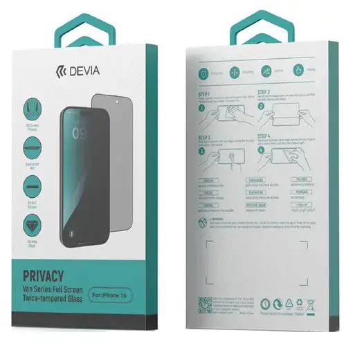 Folie Sticla Van Series Full Screen Privacy Twice Devia pentru iPhone 16, Negru