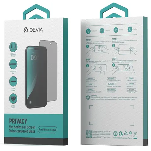 Folie Sticla Van Series Full Screen Privacy Twice Devia pentru iPhone 16 Plus, Negru