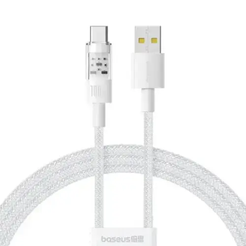 Cablu de date Baseus Gem, Fast Charging Data Cable pentru smartphone, USB la USB Type-C 100W, 1m, Alb
