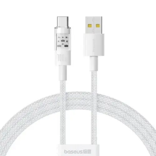 Cablu de date Baseus Gem, Fast Charging Data Cable pentru smartphone, USB la USB Type-C 100W, 1m, Alb