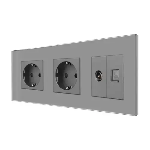 Priza Dubla Schuko + TV + Internet cu Rama Din Sticla LUXION