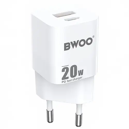 Incarcator Retea BWOO BO-CDA156, 20W, 3A, 1 x USB-A, 1 x USB-C, Alb