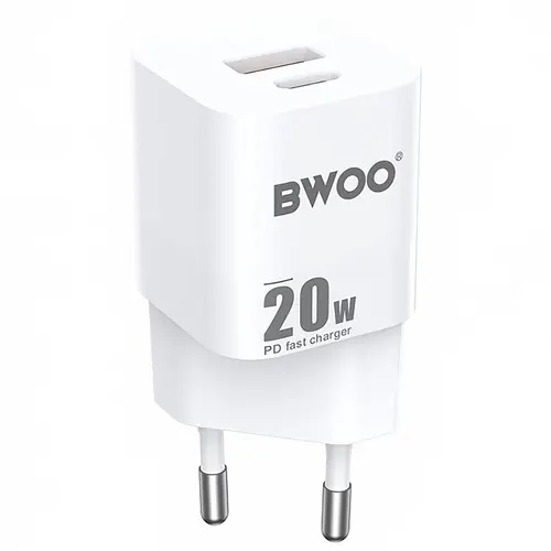 Incarcator Retea BWOO BO-CDA156, 20W, 3A, 1 x USB-A, 1 x USB-C, Alb
