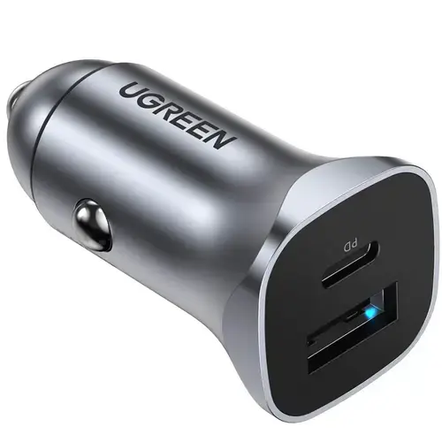 Incarcator Auto UGREEN CD130, 30W, 3A, 1 x USB-A - 1 x USB-C, Gri