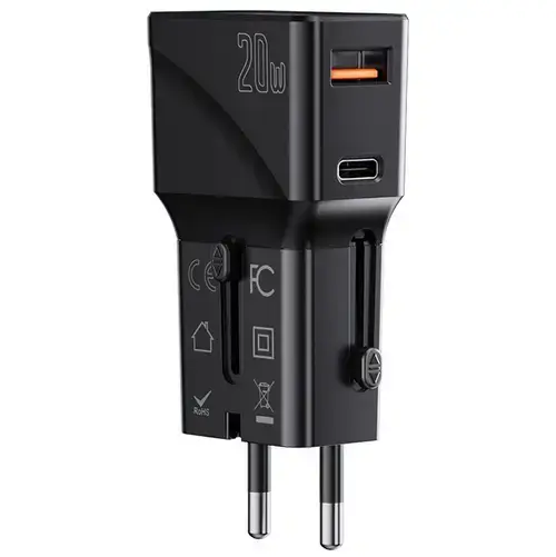 Incarcator Retea Yesido MC17 Travel, 20W, 3A, 1 x USB-A - 1 x USB-C, Negru