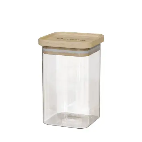 Recipient patrat Zokura Z1417, sticla, 8x8cm, 550ml, cu capac din bambus
