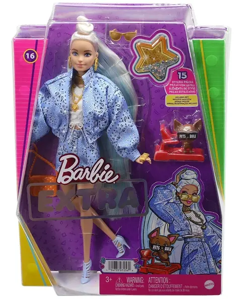 Papusa Barbie Extra, cu par blond, catelus si accesorii