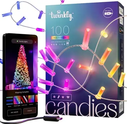 Instalatie pentru brad de Craciun Twinkly TWKC100RGB-T, Wi-Fi, bluetooth, RGB, USB-C 6m