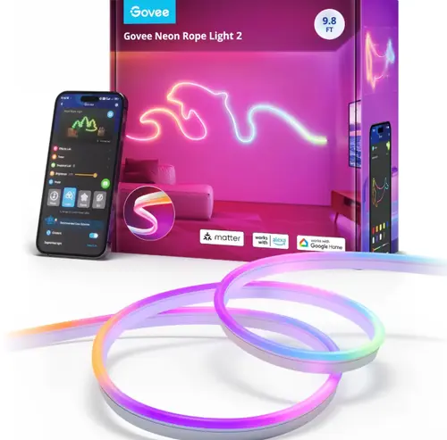 Banda LED inteligenta Govee Neon H61D3 RGBIC, Wi-Fi, Bluetooth, Matter, 36W, 3m