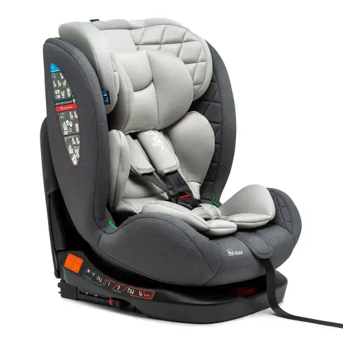 Scaun Auto pentru bebelusi si copii Juju Total 360 i-Size, 40-150 cm, 0-12 ani, ISOFIX cu Top Tether, rotativ 360 grade, pozitie de somn, spatar reglabil in 4 pozitii, tetiera reglabila, husa detasabila si lavabila, Gri