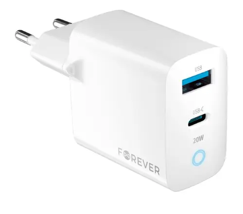 Incarcator Retea Forever TC-06-20AC, 20W, 3A, 1 x USB-A - 1 x USB-C, Alb