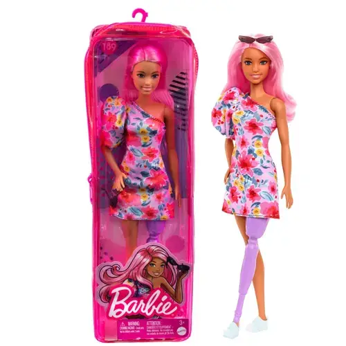 Papusa Barbie Fashionistas - Barbie, cu par roz si picior protetic