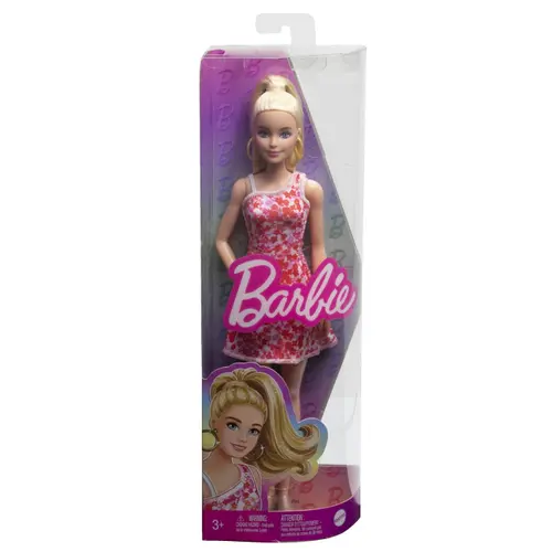 Papusa Barbie Fashionistas - Barbie Blonda cu parul prins in coada si rochie cu floricele