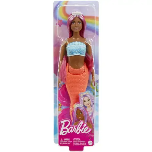 Papusa Barbie Dreamtropia - Sirena cu par magenta si coada portocalie