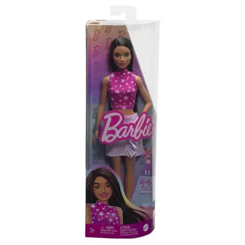 Papusa Barbie Fashionistas - Barbie bruneta cu top roz cu stelute