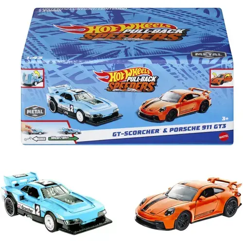 Set 2 masinute metalice Hot Wheels Pull Back- Gt-Scorcher si Porsche 911 Gt3 1:43