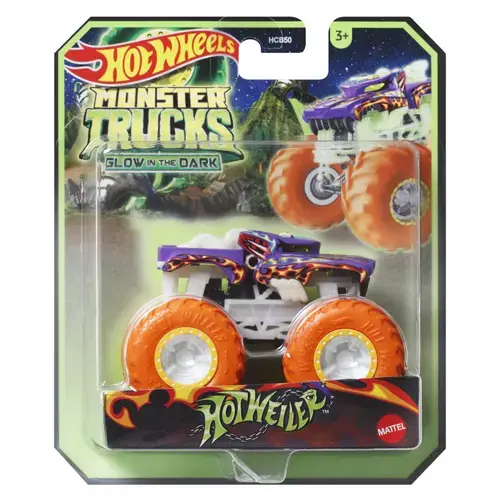 Masinuta Hot Wheels Monster Truck - Glow In The Dark, Hotweiler, scara 1:64