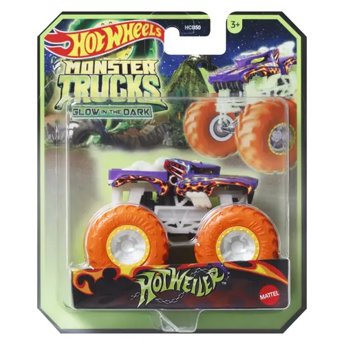 Masinuta Hot Wheels Monster Truck - Glow In The Dark, Hotweiler, scara 1:64