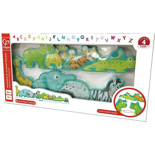 Puzzle Hape 2 in 1 Alfabet si animale, 26 piese