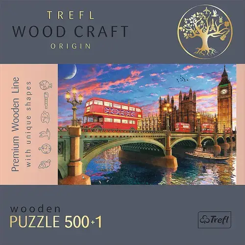 Puzzle din lemn Trefl Wood Craft, Obictivele turistice din Londra, 500+1 piese