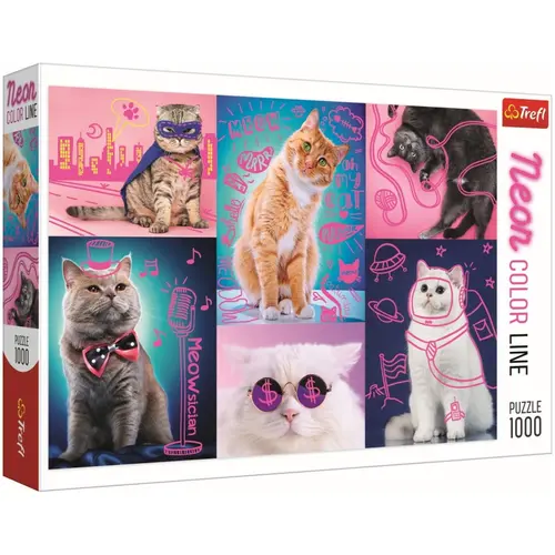 Puzzle Trefl Super pisici neon, 1000 piese