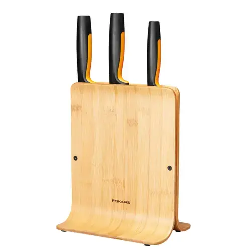 Set Fiskars Functional Form, Suport din bambus + 3 cutite