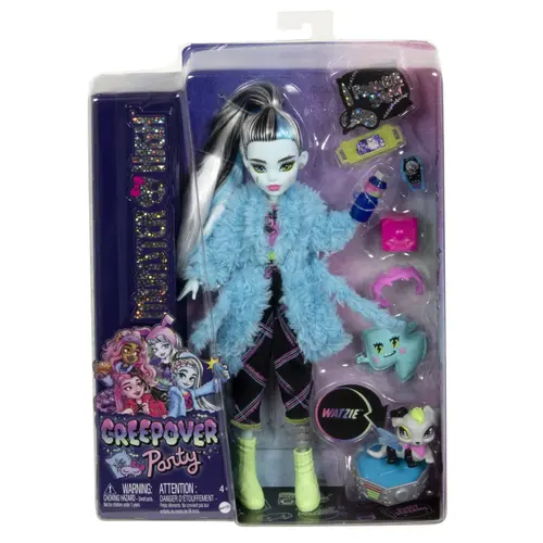 Papusa Monster High Frankie Stein, Creepover Party cu accesorii si animalut, 30 cm