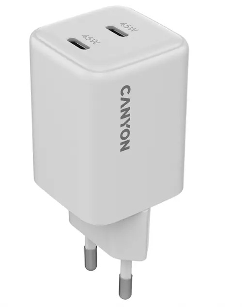 Incarcator retea Canyon CNS-CUW45CC,  2 x USB-C, 45W, PD, Alb