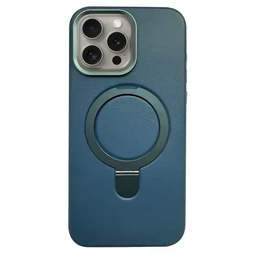 Husa Piele Lemontti MagSafe cu inel stand iPhone 15 Pro Max, Verde