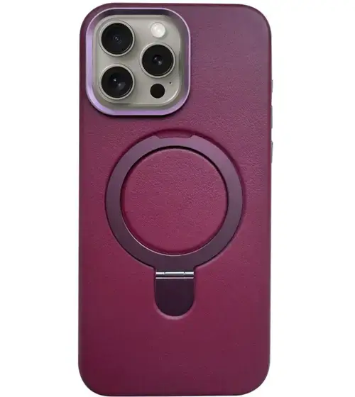 Husa Piele Lemontti MagSafe cu inel stand iPhone 16 Pro, Visiniu