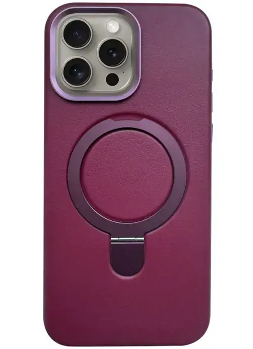 Husa Piele Lemontti MagSafe cu inel stand iPhone 15 Pro Max, Visiniu