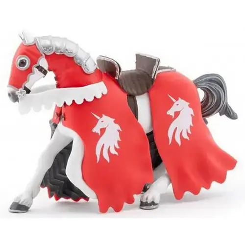 Figurina Papo - Personaje medievale, Cal cu armura rosie