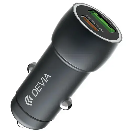 Set Incarcator Auto Devia Extreme Speed Fast Charger PD30W + QC3.0, 18W, Cablu Type-C la Type-C 1m, Gri
