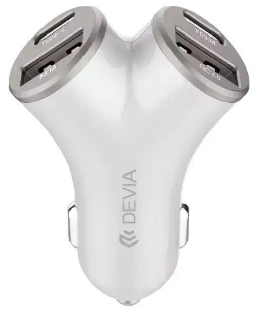 Incarcator Auto Devia Smart Series 2 x USB-A + 2 x Type-C, Fast Charger 48W QC3.0, Argintiu