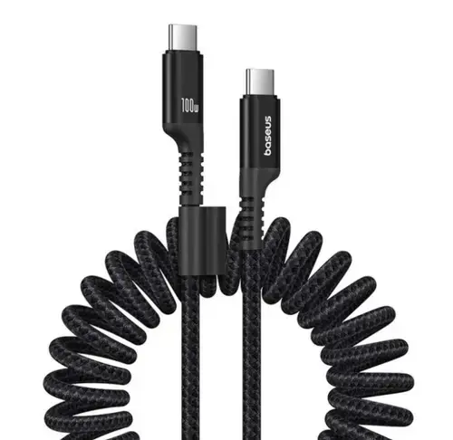 Cablu Date si Incarcare USB-C - USB-C Baseus Fish Eye Spring, P10320203111-00, 100W, 1m, Negru