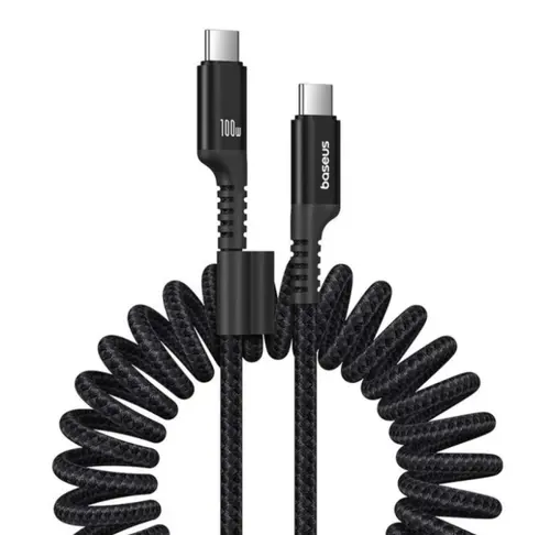 Cablu Date si Incarcare USB-C - USB-C Baseus Fish Eye Spring, P10320203111-00, 100W, 1m, Negru
