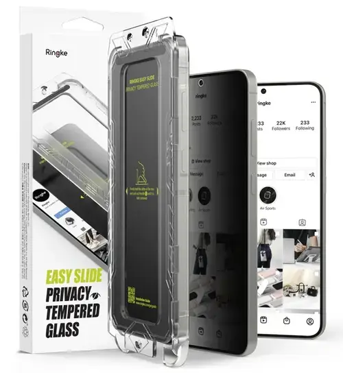 Folie de protectie Ecran Privacy Ringke Easy Slide pentru Samsung Galaxy S25 S931, Sticla Securizata, Full Glue, Set 2 bucati