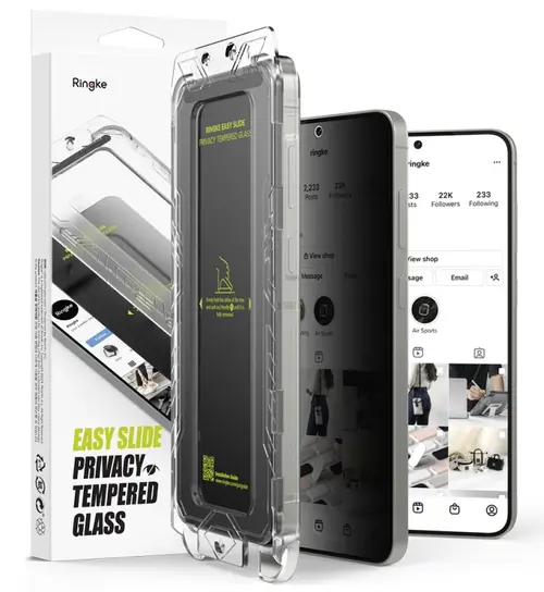 Folie de protectie Ecran Privacy Ringke Easy Slide pentru Samsung Galaxy S25 S931, Sticla Securizata, Full Glue, Set 2 bucati