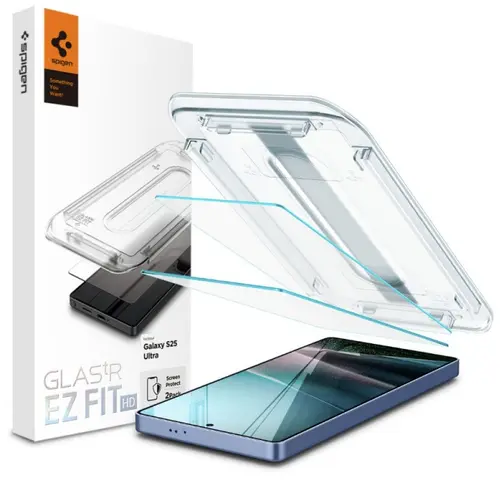 Folie de protectie Ecran Spigen AGL09082 EZ FIT pentru Samsung Galaxy S25 Ultra S938, Sticla Securizata, Full Glue, Set 2 bucati