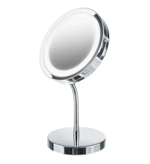 Oglinda cosmetica Adler AD 2159, iluminare LED, zoom 3x, reglabila, diametru 15 cm, 4 x AAA, Crom