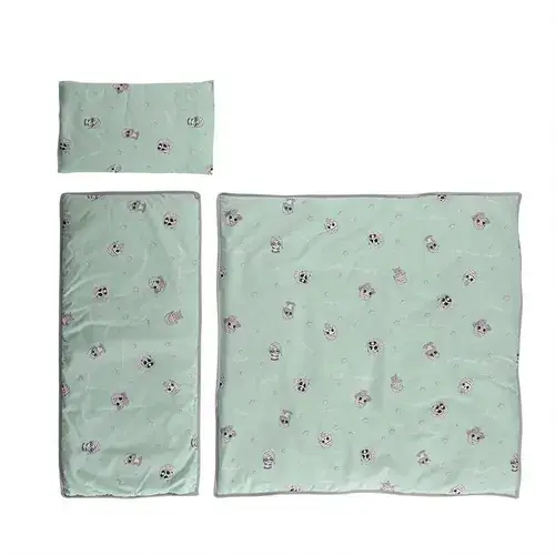 Set lenjerie pentru carucior Lorelli Friends Green, de iarna, bumbac ranforce, 4 piese, 78 x 38 cm