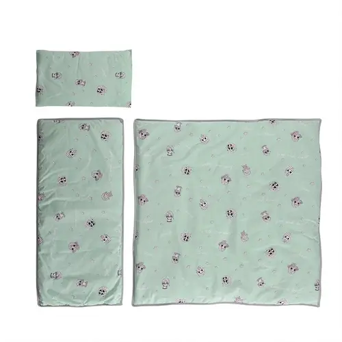 Set lenjerie pentru carucior Lorelli Friends Green, de iarna, bumbac ranforce, 4 piese, 78 x 38 cm