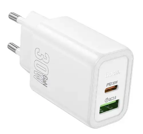 Incarcator Retea HOCO N63, 30W, 3A, 1 x USB-A - 1 x USB-C, Alb