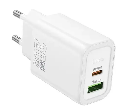 Incarcator Retea HOCO N61, 20W, 3A, 1 x USB-A - 1 x USB-C, Alb