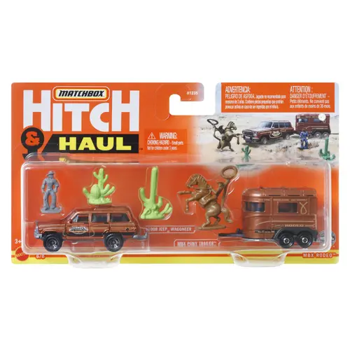 Set 2 vehicule Matchbox Hitch & Haul Rodeo 1988 Jeep Wagoneer, Pony Trailer, 1:64